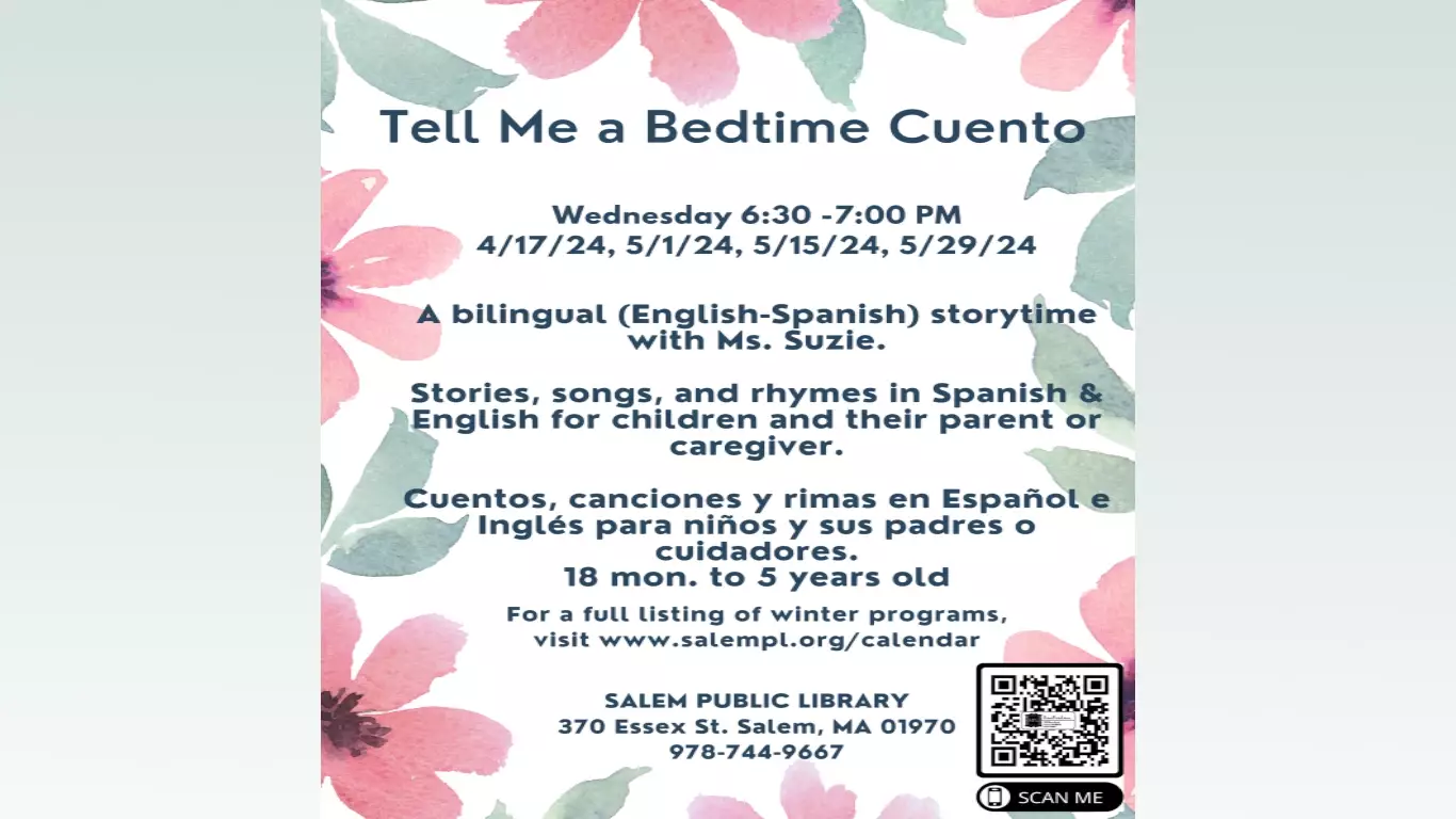Tell Me a Bedtime Cuento Wednesdays 630pm Apr May 2024 slide image